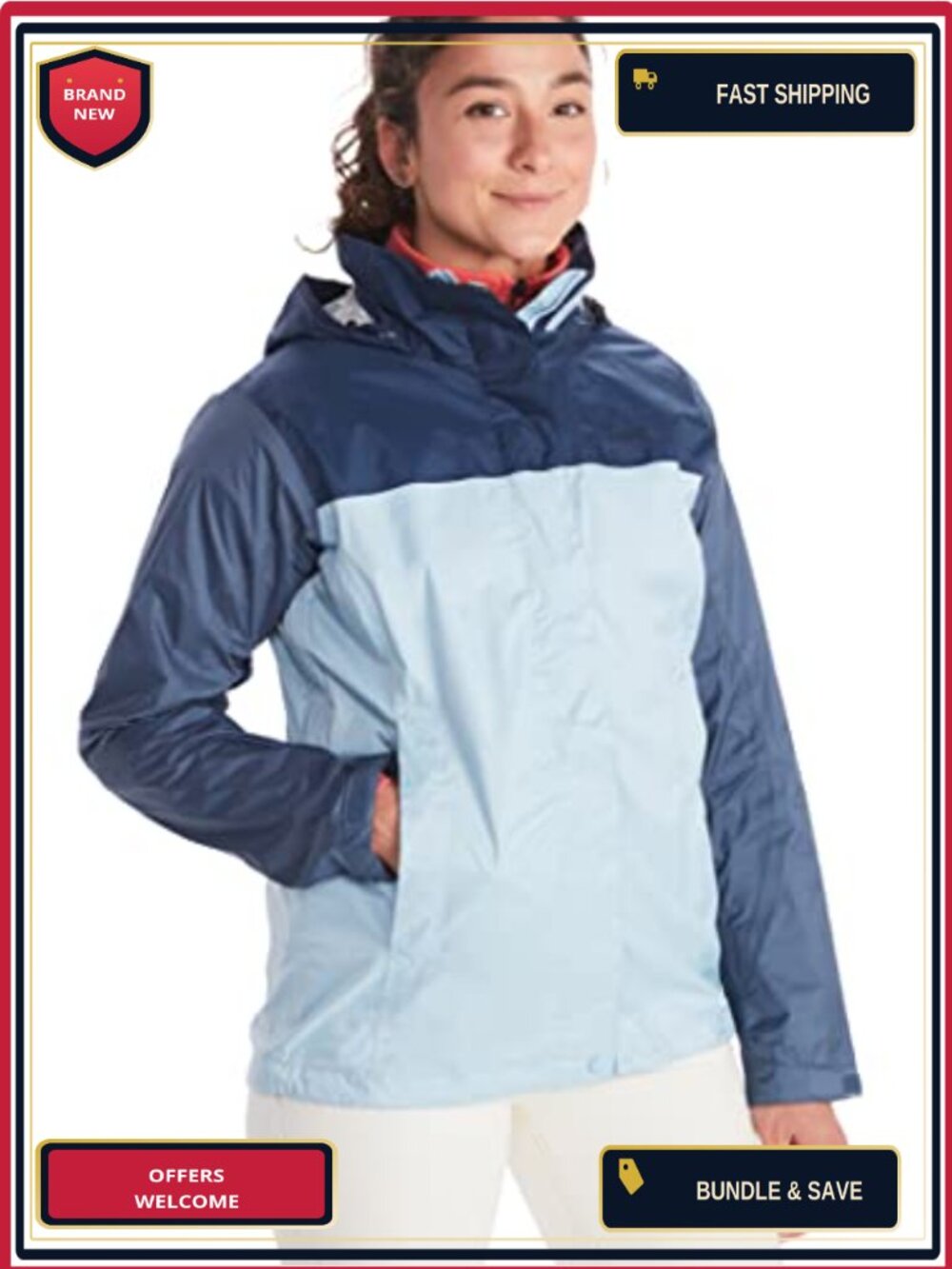 Waterproof Recycled Nylon Rain Jacket Lightweight Long Sleeve Zipper